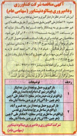 مناقصه بارگیری و حمل یونجه پرس شده 
