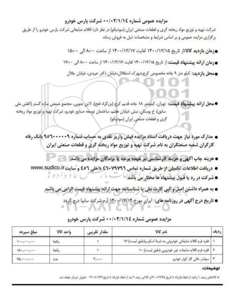 مزایده، مزایده اقلام ضایعاتی