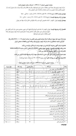 مزایده اقلام راکد و مازاد شرکت ستاره سفیران آینده