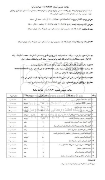 مزایده اقلام ضایعاتی شرکت سایپا
