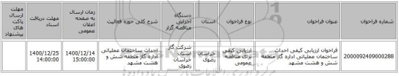 فراخوان ارزیابی کیفی احداث ساختمان عملیاتی اداره گاز منطقه شش و هشت مشهد 
