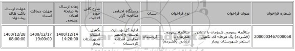 مناقصه عمومی همزمان با ارزیابی (فشرده) یک مرحله ای تکمیل استخر شهرستان بیجار