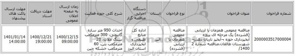 مناقصه عمومی همزمان با ارزیابی (فشرده) یک مرحله ای پروژه آبخیزداری حوزه ¬آبخیز ناریان دهدر–  شهرستان طالقان،مناقصه شماره   2 /1400
