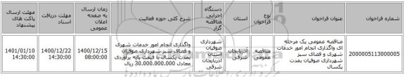 مناقصه عمومی یک مرحله ای واگذاری انجام امور خدمات شهری و فضای سبز شهرداری صوفیان بمدت یکسال