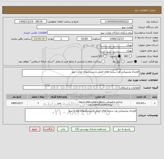 استعلام قرارداد پشتیبانی وب سایت های اصلی و زیرسایتهای وزارت نیرو 