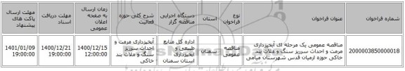 مناقصه عمومی یک مرحله ای آبخیزداری مرمت و احداث سرریز سنگ و ملات بند خاکی حوزه ارمیان قدس شهرستان میامی