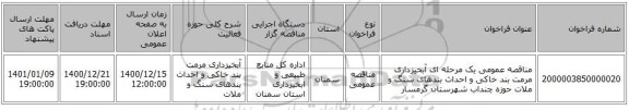 مناقصه عمومی یک مرحله ای آبخیزداری مرمت بند خاکی و احداث بندهای سنگ و ملات حوزه چنداب شهرستان گرمسار