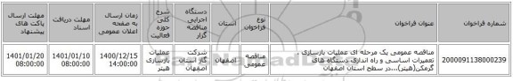 مناقصه عمومی یک مرحله ای عملیات بازسازی ، تعمیرات اساسی و راه اندازی دستگاه های گرمکن(هیتر)...در سطح استان اصفهان 