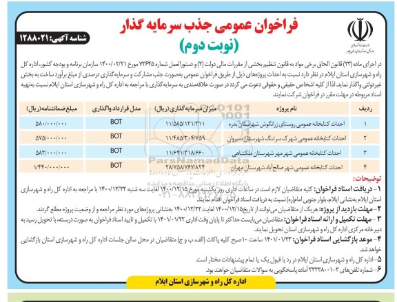 فراخوان جذب سرمایه گذار برای احداث کتابخانه عمومی- نوبت دوم