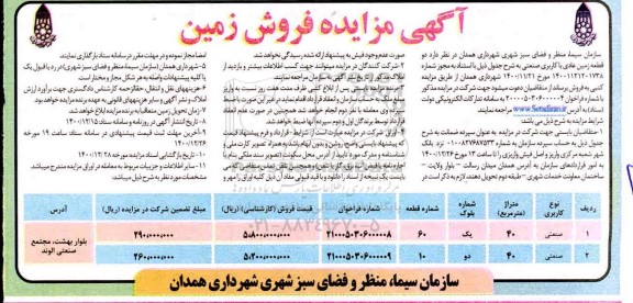 مزایده فروش دو قطعه زمین صنعتی