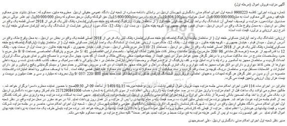 مزایده فروش ششدانگ یک واحد آپارتمان مسکونی طبقه اول 