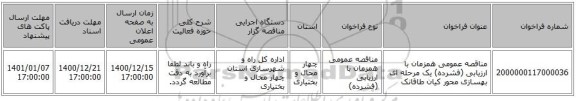 مناقصه عمومی همزمان با ارزیابی (فشرده) یک مرحله ای بهسازی محور کیان طاقانک