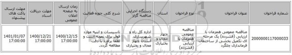 مناقصه عمومی همزمان با ارزیابی (فشرده) یک مرحله ای تکمیل بخشی از ساختمان فرمانداری چلگرد