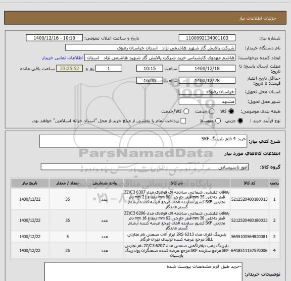استعلام خرید 4 قلم بلبرینگ SKF 