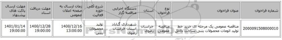 مناقصه عمومی یک مرحله ای خرید خط تولید اتومات محصولات بتنی ساخت داخل 
