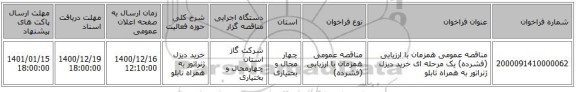 مناقصه عمومی همزمان با ارزیابی (فشرده) یک مرحله ای خرید دیزل ژنراتور به همراه تابلو