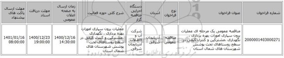 مناقصه عمومی یک مرحله ای عملیات برون سپاری امورات بهره برداری ، نگهداری ،مشترکین و کنترل کیفی در سطح روستاهای تحت پوشش شهرستان های شمال استان