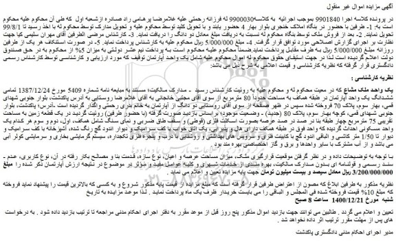 مزایده فروش یک واحد ملک مشاع  
