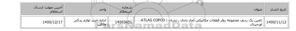 تامین یک ردیف مجموعه رولر قطعات مکانیکی آچار بادی  , نشان :  ATLAS COPCO‎  اورجینال