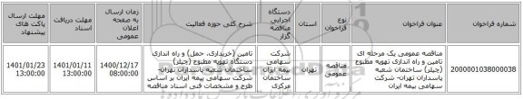 مناقصه عمومی یک مرحله ای تامین و راه اندازی تهویه مطبوع (چیلر) ساختمان شعبه پاسداران تهران- شرکت سهامی بیمه ایران
