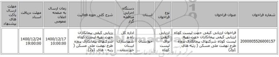 فراخوان ارزیابی کیفی جهت لیست کوتاه ارزیابی کیفی پیمانکاران جهت تهیه لیست کوتاه شرکتهای پیمانکاری پروژه طرح نهضت ملی مسکن ( رتبه های 1و2)