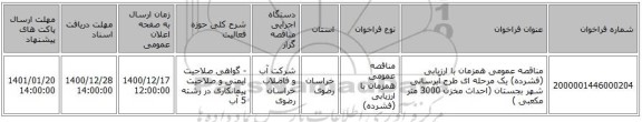 مناقصه عمومی همزمان با ارزیابی (فشرده) یک مرحله ای طرح آبرسانی شهر بجستان (احداث مخزن 3000 متر مکعبی )