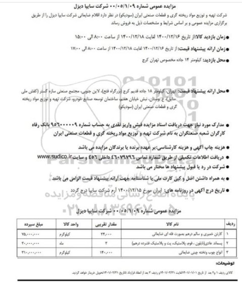 مزایده، مزایده اقلام ضایعاتی
