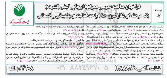 مناقصه، مناقصه عمومی بکارگیری 350 واحد فعالیتهای پشتیبانی و خدماتی 