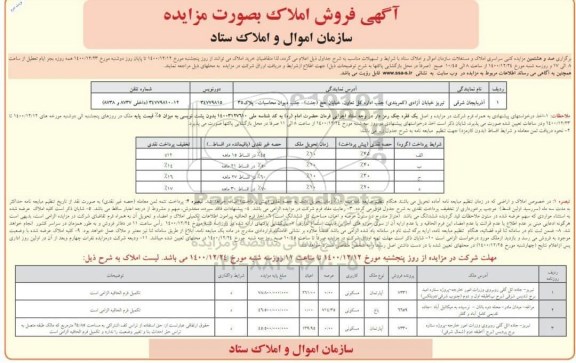 مزایده فروش املاک و مستغلات 