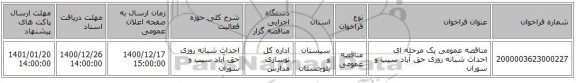 مناقصه عمومی یک مرحله ای احداث شبانه روزی حق آباد سیب و سوران
