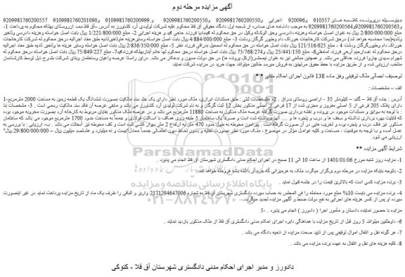 مزایده فروش ششدانگ یک قطعه زمین به مساحت 2000 مترمربع دارای پلاک 205 فرعی از 5 اصلی مفروز و مجزی شده از 17 فرعی از اصلی