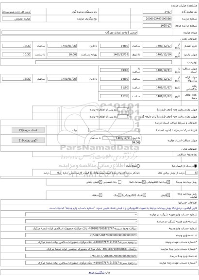فروش 8 واحد تجاری مهرگان