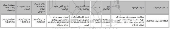 مناقصه عمومی یک مرحله ای تهیه ، نصب و راه اندازی دیزل ژنراتور ساختمان تجاری پایانه مرزی بازرگان‏‏‏‏