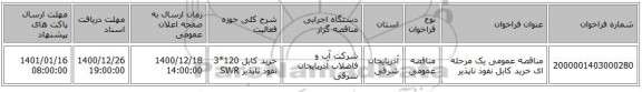 مناقصه عمومی یک مرحله ای خرید کابل نفوذ ناپذیر 