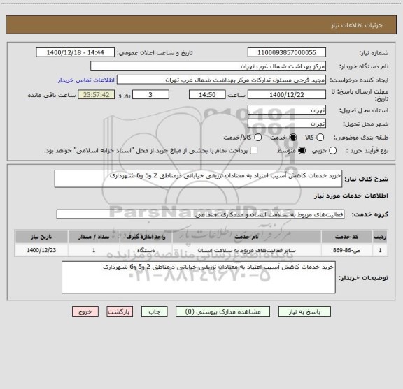 استعلام خرید خدمات کاهش آسیب اعتیاد به معتادان تزریقی خیابانی درمناطق 2 و5 و6 شهرداری
