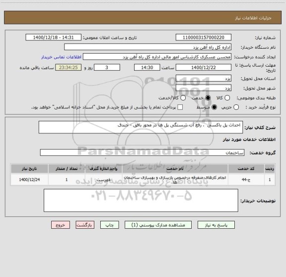 استعلام  احداث پل باکسی  ، رفع آب شستگی پل ها در محور بافق - جندق  