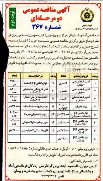 مناقصه خرید 15 قلم نیازمندی - نوبت دوم