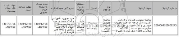 مناقصه عمومی همزمان با ارزیابی (فشرده) یک مرحله ای خرید تجهیزات آموزشی و کمک آموزشی مورد نیاز مدارس سطح استان (  700 کمد بایگانی و 4000 فایل فلزی 4 کشو )