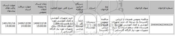 مناقصه عمومی همزمان با ارزیابی (فشرده) یک مرحله ای خرید تجهیزات آموزشی و کمک آموزشی مورد نیاز هنرستان های سطح استان (2 سری تجهیزات مورد نیاز کارگاه گازرسانی )