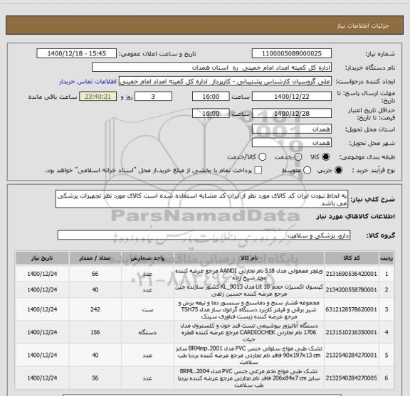 استعلام به لحاظ نبودن ایران کد کالای مورد نظر از ایران کد مشابه استفاده شده است کالای مورد نظر تجهیزات پزشکی می باشد 