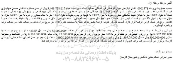 مزایده فروش دارای پلاک ثبتی 684 فرعی از 437 الی 441 اصلی 