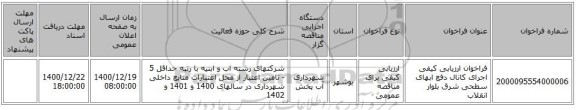 فراخوان ارزیابی کیفی اجرای کانال دفع ابهای سطحی شرق بلوار انقلاب