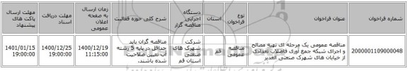 مناقصه عمومی یک مرحله ای تهیه مصالح و اجرای شبکه جمع آوری فاضلاب تعدادی از خیابان های شهرک صنعتی الغدیر