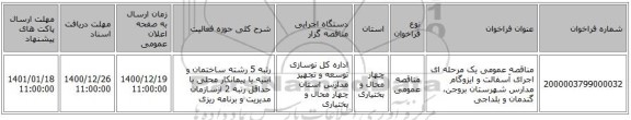 مناقصه عمومی یک مرحله ای اجرای آسفالت و ایزوگام مدارس شهرستان بروجن، گندمان و بلداجی