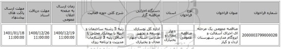 مناقصه عمومی یک مرحله ای اجرای آسفالت و ایزوگام مدارس شهرستان اردل و کیار