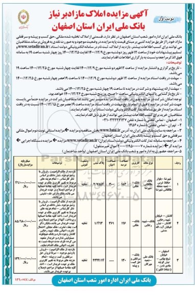 مزایده فروش املاک مازاد بر نیاز