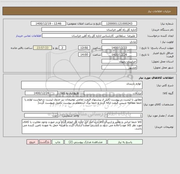استعلام  لوازم باربندی