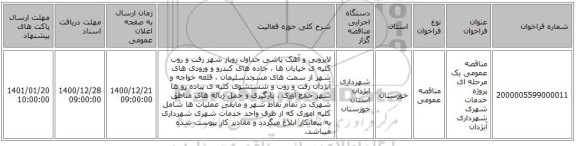 مناقصه عمومی یک مرحله ای پروژه خدمات شهری شهرداری آبژدان