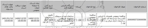 مناقصه عمومی همزمان با ارزیابی (فشرده) دو مرحله ای تکمیل ساختمان اداری مرکز یزد ( فاز اول ) 
