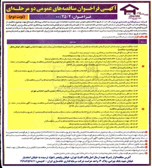 مناقصه، مناقصه اجرای کارهای باقیمانده و تکمیلی ساختمانی، تاسیساتی و محوطه سازی - نوبت دوم 